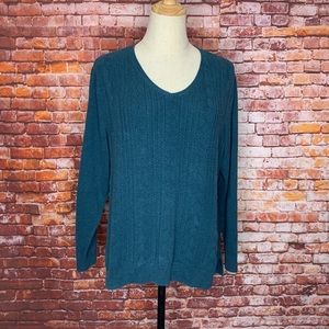 Talbots Peacock Blue Chunky Cable Knit  Sweater